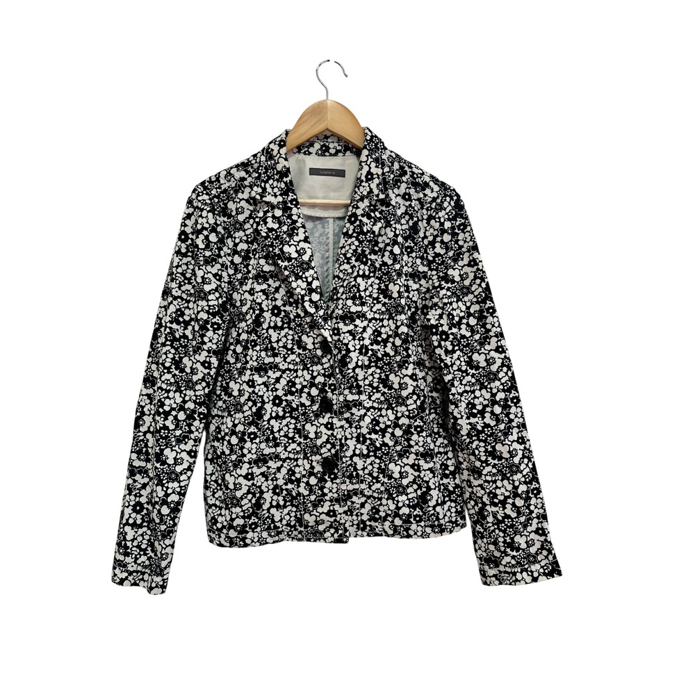 Liz Claiborne Black White Floral Cotton Blazer Jacket Large Preppy Office